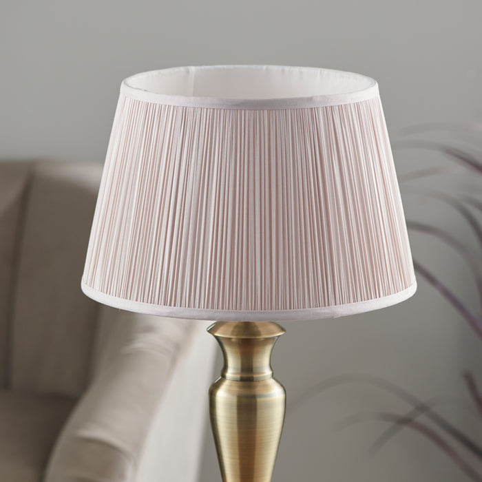 Table Lamp Antique Brass & Dusky Pink Silk 60W E27 Base & Shade e10527 Loops