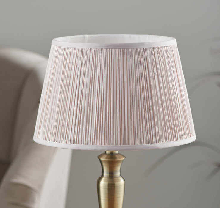 Table Lamp Antique Brass & Dusky Pink Silk 60W E27 Base & Shade e10528 Loops