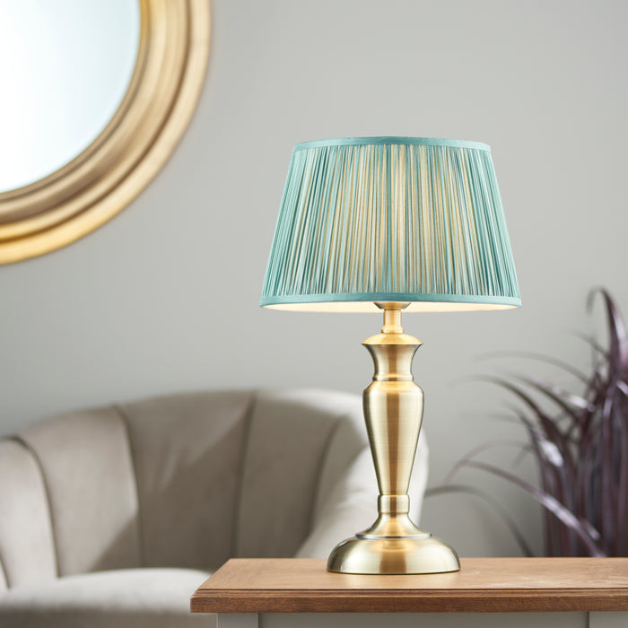 Table Lamp Antique Brass & Fir Silk 60W E27 GLS Base & Shade e10530 Loops