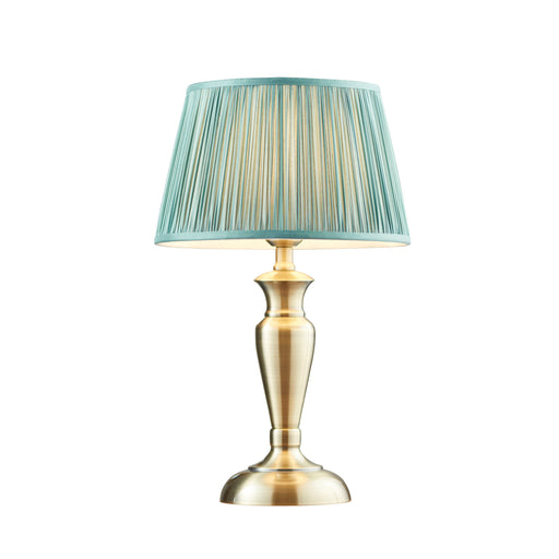 Table Lamp Antique Brass & Fir Silk 60W E27 GLS Base & Shade e10530 Loops