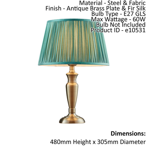Table Lamp Antique Brass & Fir Silk 60W E27 GLS Base & Shade e10531 Loops