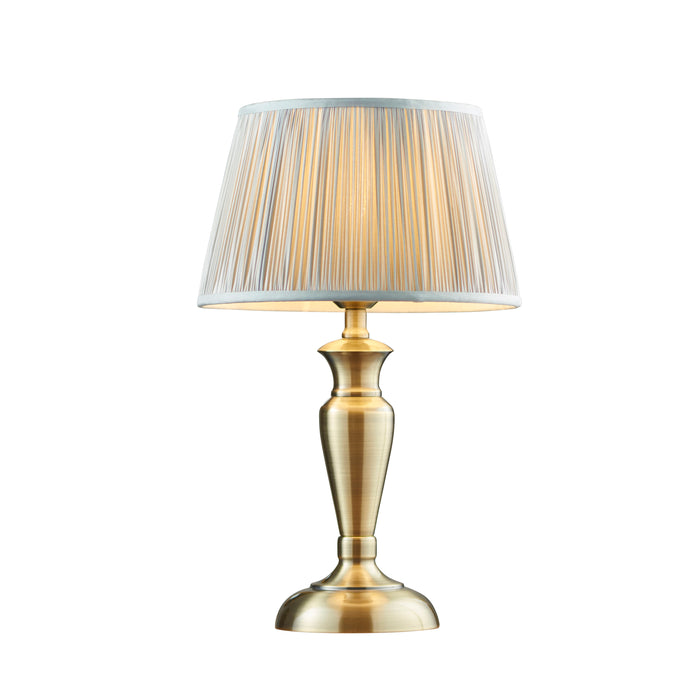 Table Lamp Antique Brass & Silver Silk 60W E27 GLS Base & Shade e10242 Loops