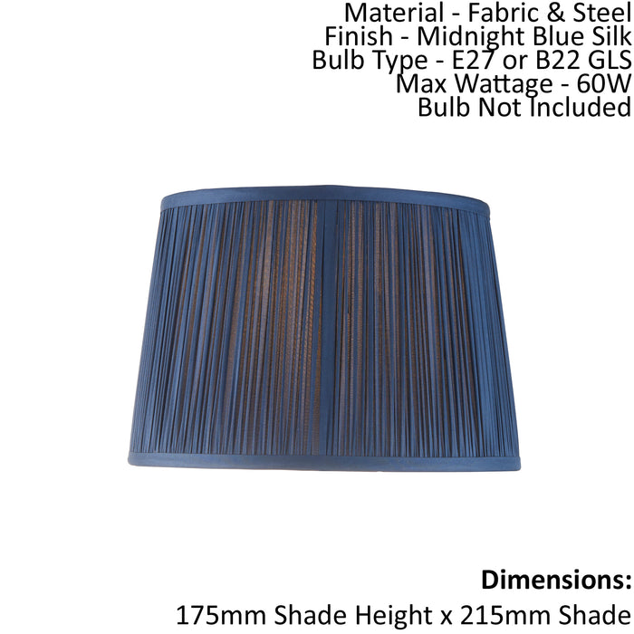 Tapered Cylinder Lamp Shade - Midnight Blue Silk - 60W E27 or B22 GLS - e10824 Loops