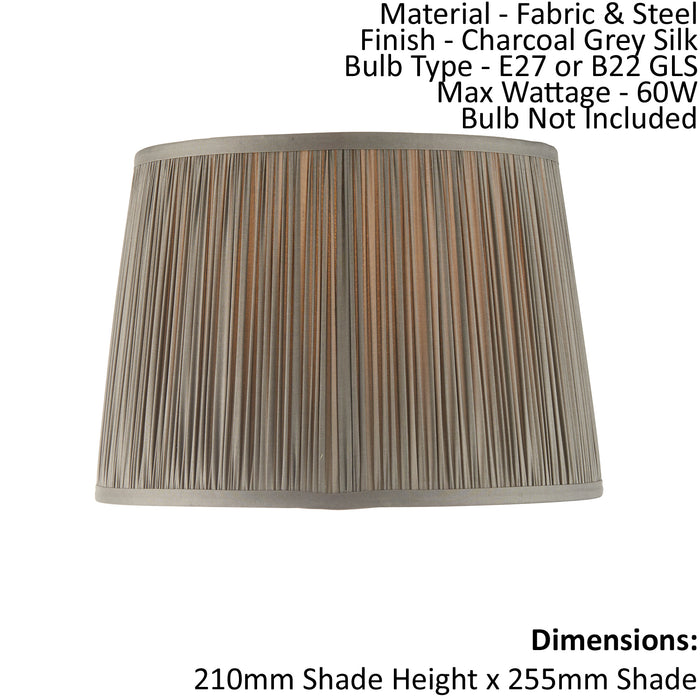 Tapered Cylinder Lamp Shade - Charcoal Grey Silk - 60W E27 or B22 GLS - e10827 Loops