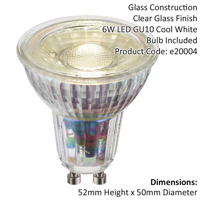 Cool White 5.5W GU10 LED Light Bulb - 470 Lumens - Dimmable Glass Lamp