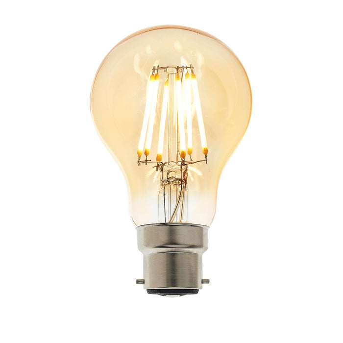 LED Filament Lamp Bulb Dimmable 6W B22 GLS LED Amber Tinted Glass Warm White