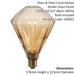 Amber Tinted Facetted Glass E27 LED Lamp -2.5W Light Bulb 120 Lumens Warm White
