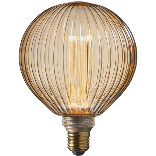 2.5W E27 LED Light Bulb - Amber Tinted Ribbed Glass Lamp - 1800k Warm White