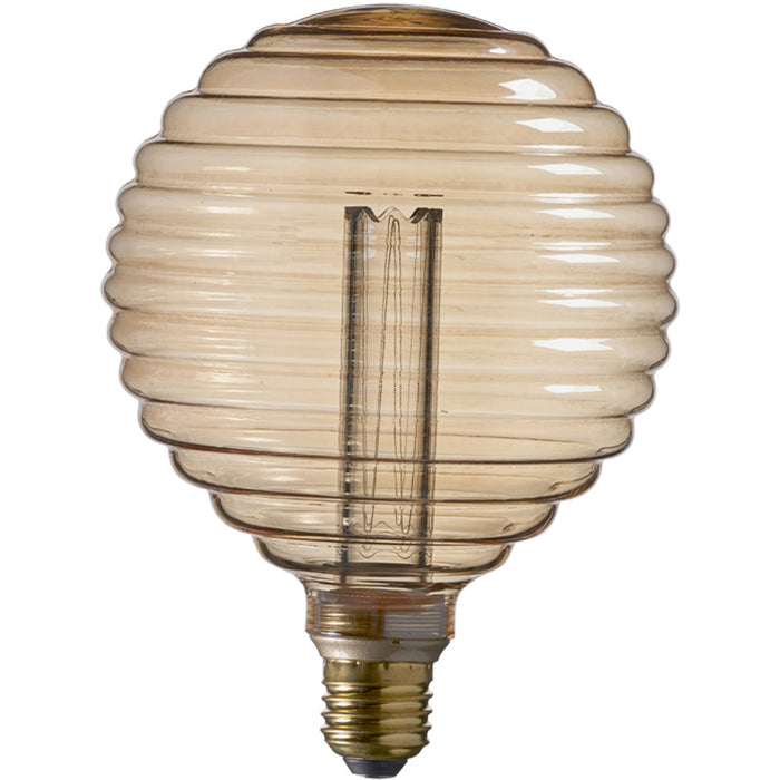 Amber Tinted Ribbed Glass Lamp - 2.5W E27 LED Light Bulb - 1800k Warm White