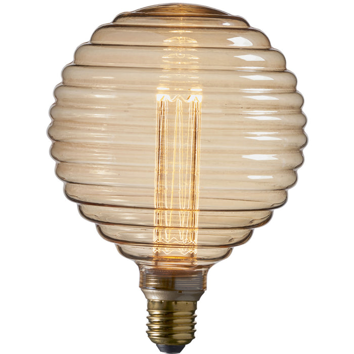 Amber Tinted Ribbed Glass Lamp - 2.5W E27 LED Light Bulb - 1800k Warm White