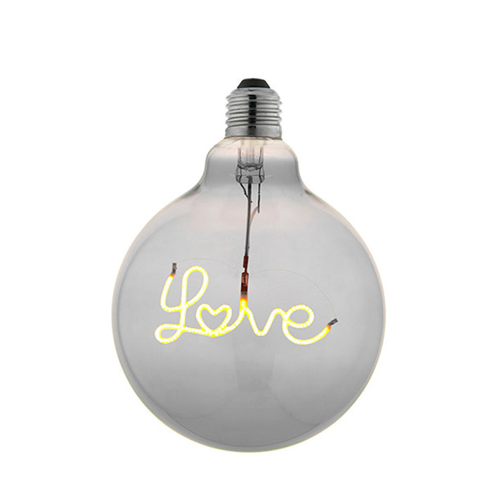 Decorative E27 LED Filament Bulb - LOVE Downwards Facing Lamp - Tinted Glass