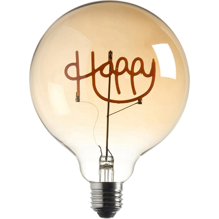 2W E27 Globe Shaped LED Lamp - HAPPY LED Filament Amber Tinted Glass Light Bulb