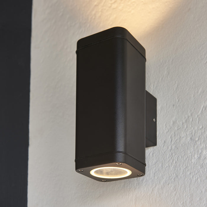Non Automatic Up & Down Outdoor Wall Light - Textured Black & Glass Diffuser