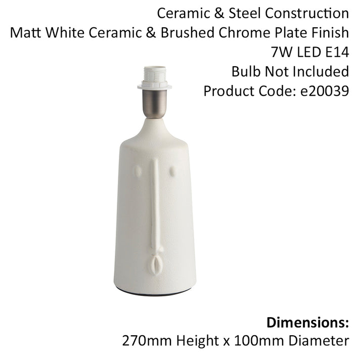 Indoor Table Lamp Light Base Only - Matt White Ceramic Base - Mr His & Hers
