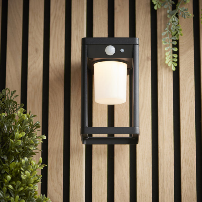 Modern Solar Powered Wall Light with PIR & Photocell - Textured Black Finish