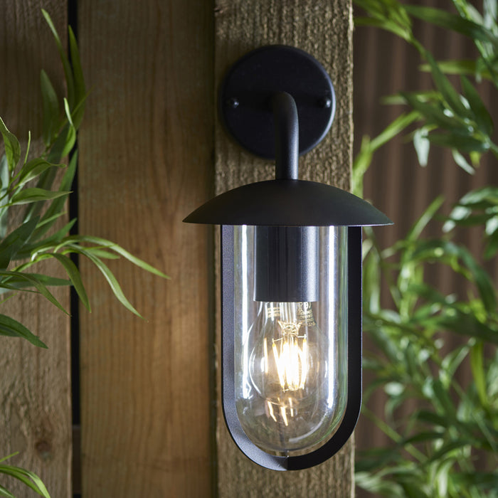 Textured Black Outdoor Wall Light - Clear Shade - Classic Exterior Light Fitting