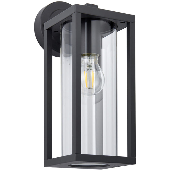 Non Automatic Outdoor Wall Light - Textured Black & Clear Glass Diffuser