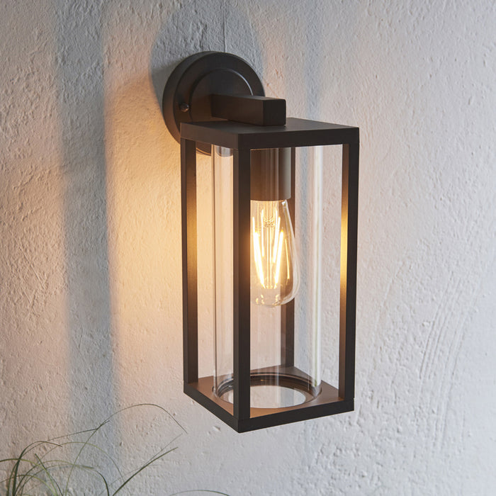 Non Automatic Outdoor Wall Light - Textured Black & Clear Glass Diffuser