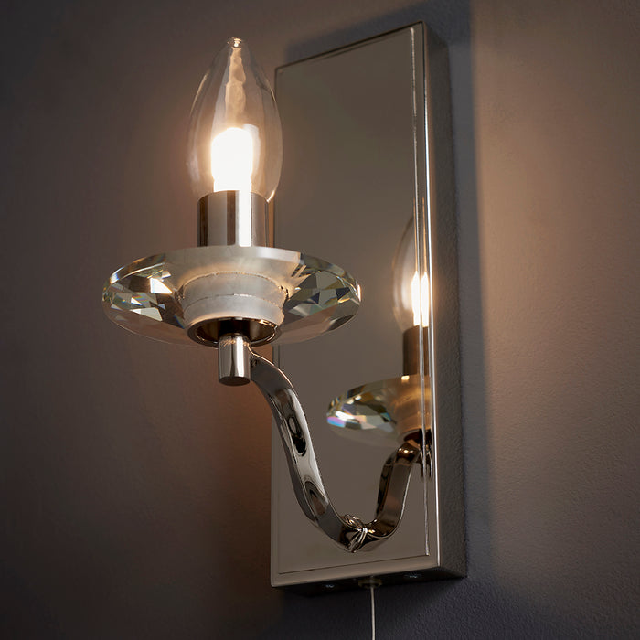 Polished Nickel Bathroom Wall Light & Clear Crystal Detailing Decorative Sconce