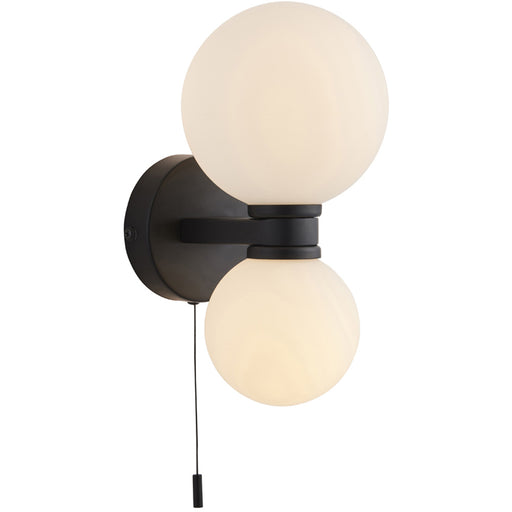 Bathroom Wall Light Fitting - Matt black & Matt White Glass - Twin Lamp