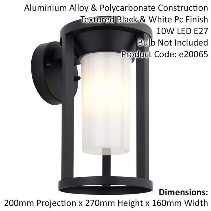 Non Automatic Outdoor Wall Light - Textured Black & White Polycarbonate Shade