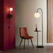 Satin Black Plug-In Wall Lamp Light Fitting & Shelf - Opal Glass Shade 