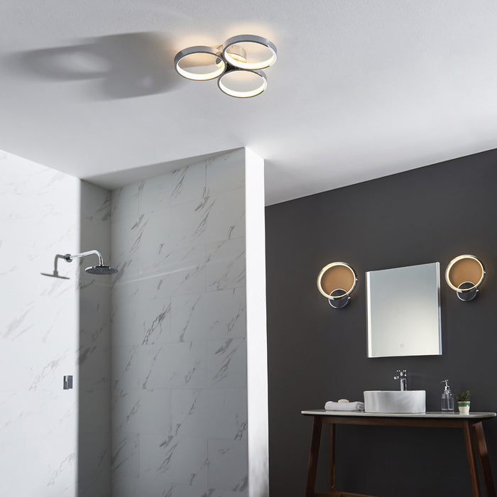 Round Bathroom Wall Light Fitting - Chrome Plate & White Diffuser - Warm White