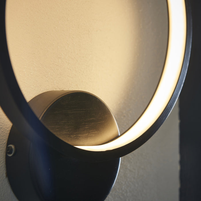 Textured Black Circular Outdoor Wall Light Integrated Warm White LED Tape Module