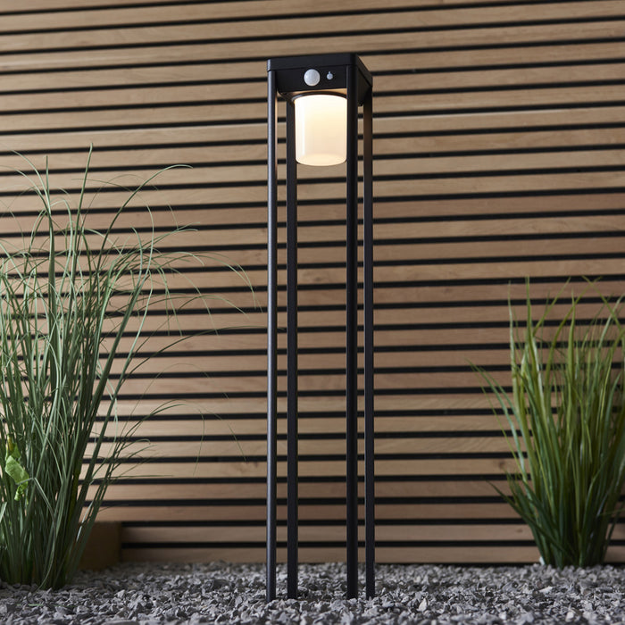 600mm Solar Powered Outdoor Bollard Post Light - Textured Black & White Diffuser