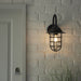 Non Automatic Caged Outdoor Wall Light - Textured Black & Glass Shade IP44 Rated