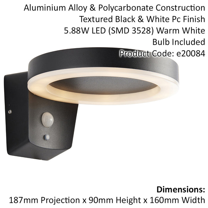 Solar Powered Outdoor Wall Light Photocell & PIR Textured Black & White Diffuser