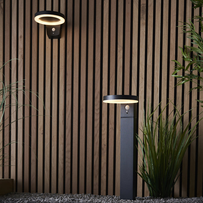 Solar Powered Outdoor Wall Light Photocell & PIR Textured Black & White Diffuser