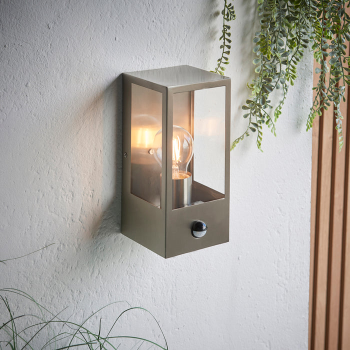 Outdoor Box Lantern Wall Light with PIR Sensor - Automatic Exterior Lighting