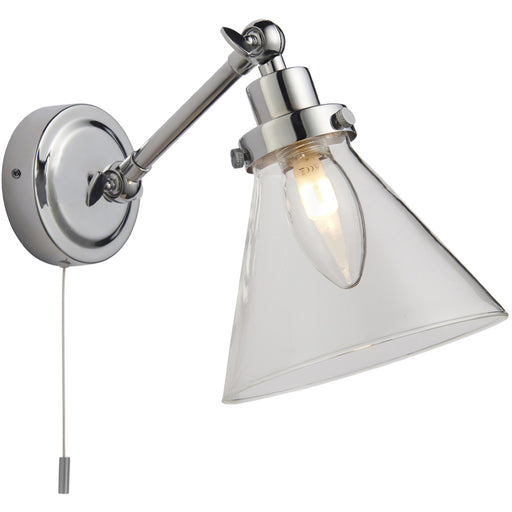 Bathroom Wall Light Fitting - Chrome Plate & Clear Glass Shade - Sconce