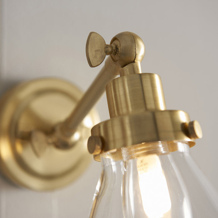 Bathroom Wall Light Fitting - Satin Brass Plate & Clear Glass Shade - Sconce