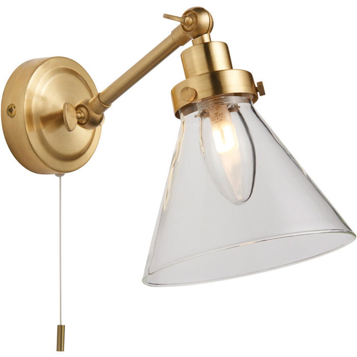 Bathroom Wall Light Fitting - Satin Brass Plate & Clear Glass Shade - Sconce