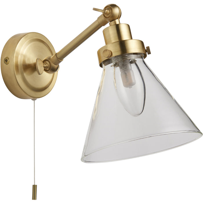 Bathroom Wall Light Fitting - Satin Brass Plate & Clear Glass Shade - Sconce