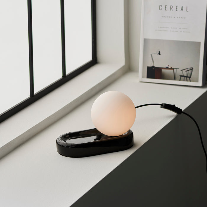 Gloss Black Designer Ceramic Base Table Lamp Light & Opal Sphere Glass Shade