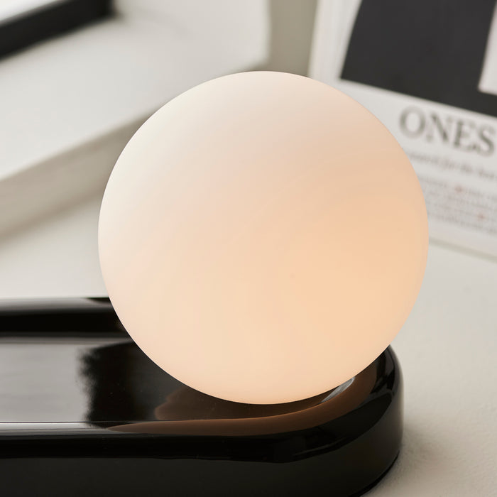 Gloss Black Designer Ceramic Base Table Lamp Light & Opal Sphere Glass Shade