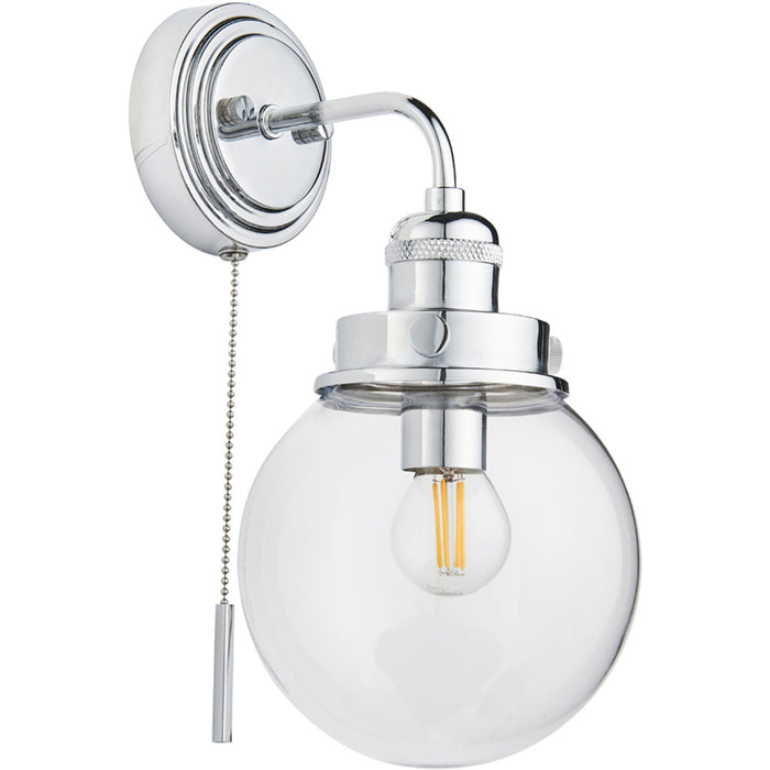 Bathroom Wall Light Fitting - Chrome Plate & Clear Glass Shade  - Single Lamp