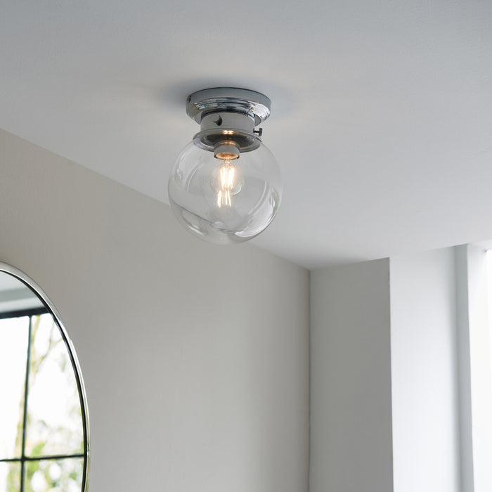 Decorative Flush Bathroom Ceiling Light Fitting - Clear Glass Shade - Dimmable