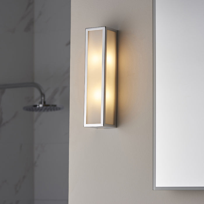 Bathroom Wall Light Fitting - Chrome Plate & Frosted Glass Shade  - Twin Lamp