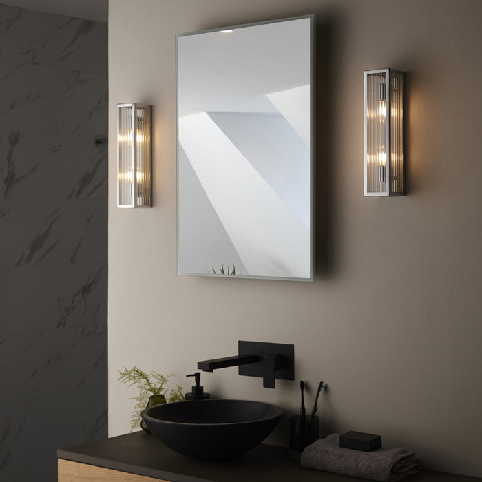 Bathroom Wall Light Fitting - Chrome Plate & Ribbed Glass Shade - Twin Lamp