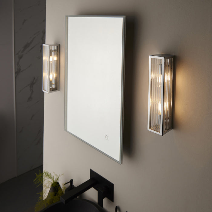 Bathroom Wall Light Fitting - Chrome Plate & Ribbed Glass Shade - Twin Lamp