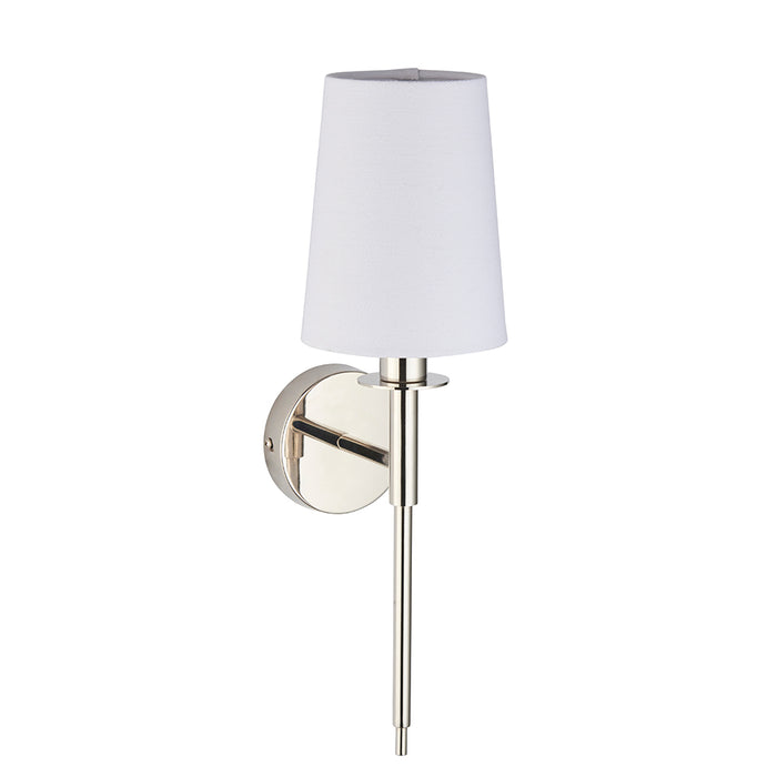 Bright Nickel Plated Wall Light & White Cotton Shade - Modern Sconce Fitting