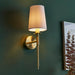Satin Brass Plated Wall Light & White Cotton Shade - Modern Sconce Fitting
