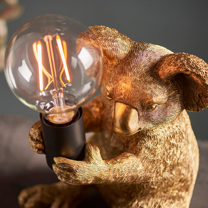 Vintage Gold Koala Table Light - Resin Figure - Matt Black Lamp Holder