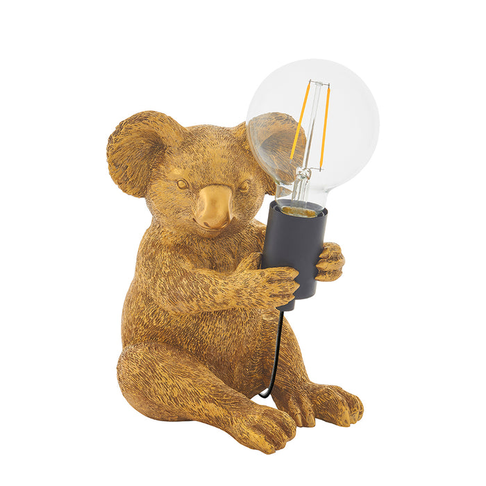 Vintage Gold Koala Table Light - Resin Figure - Matt Black Lamp Holder