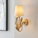 Ornate Gold Wall Light Fitting & Ivory Cotton Shade Decorative Leaf Design