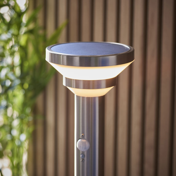 800mm Stainless Steel Outdoor Bollard Post Light - Solar Powered & PIR Sensor